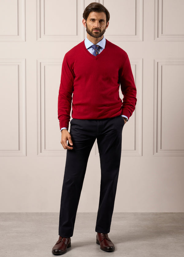 Alan Paine Haddington Cashmere Jumper In Ruby - Regular Fit
