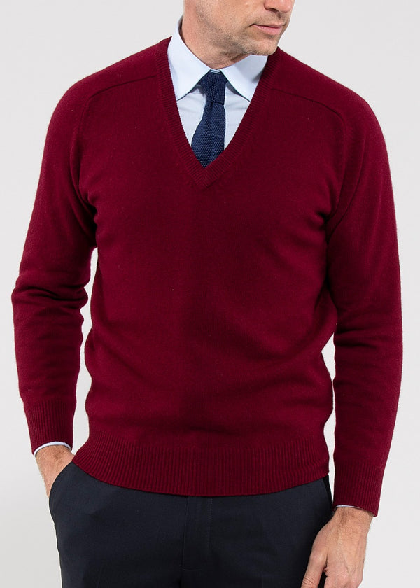 Alan Paine Hampshire Lambswool Jumper In Bordeaux - Classic Fit