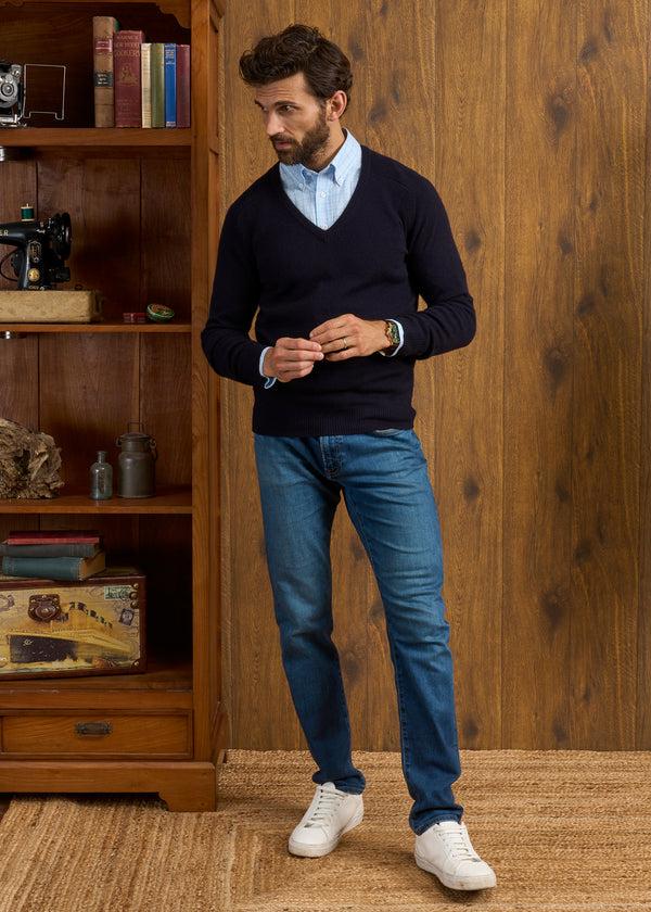 Alan Paine Hampshire Lambswool Jumper In Navy - Classic Fit