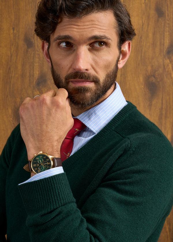 Alan Paine Hampshire Lambswool Jumper In Tartan Green - Classic Fit