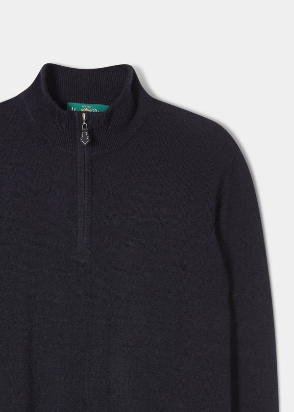 Alan Paine Hanbury Cashmere Zipped Mock Neck Jumper In Dark Navy - Regular Fit