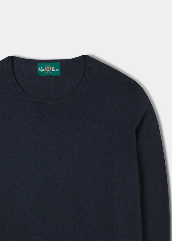 Alan Paine Harlington Luxury Cotton Jumper In Dark Navy