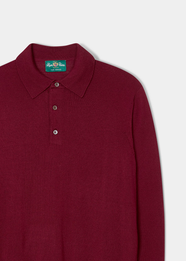 Alan Paine Hindhead Men's Merino Wool Polo Shirt In Bordeaux - Regular Fit