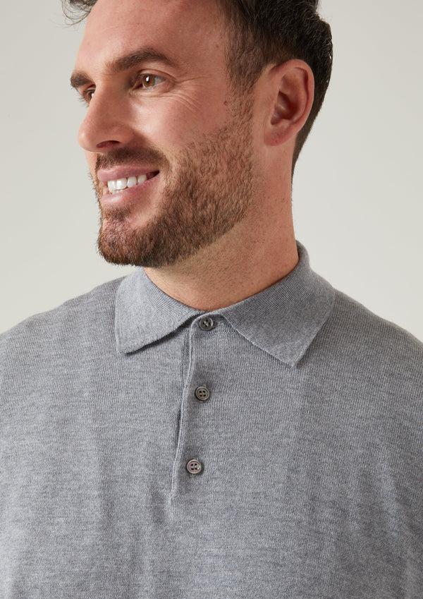 Alan Paine Hindhead Men's Merino Wool Polo Shirt In Light Grey Mix - Regular Fit