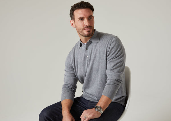 Alan Paine Hindhead Men's Merino Wool Polo Shirt In Light Grey Mix - Regular Fit
