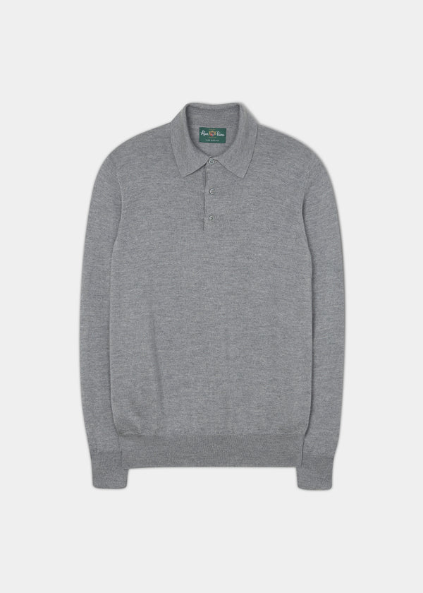 alan paine Hindhead Men's Merino Wool Polo Shirt in Light Grey Mix - Regular Fit
