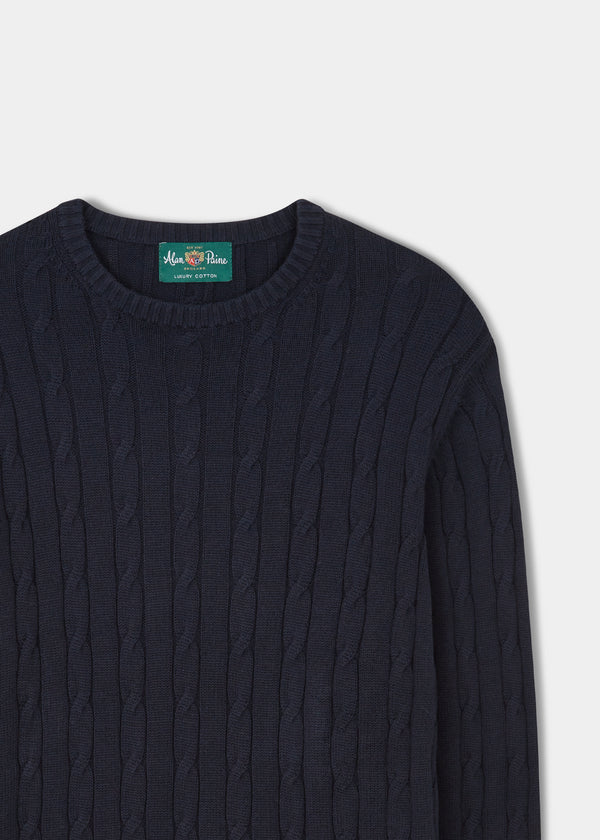 Alan Paine Honley Cotton Cashmere Cable Knit Jumper In Dark Navy