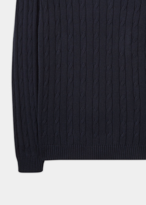 Alan Paine Honley Cotton Cashmere Cable Knit Jumper In Dark Navy
