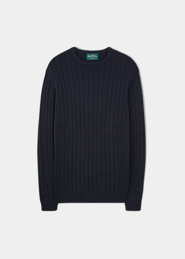 alan paine Honley Cotton Cashmere Cable Knit Jumper In Dark Navy