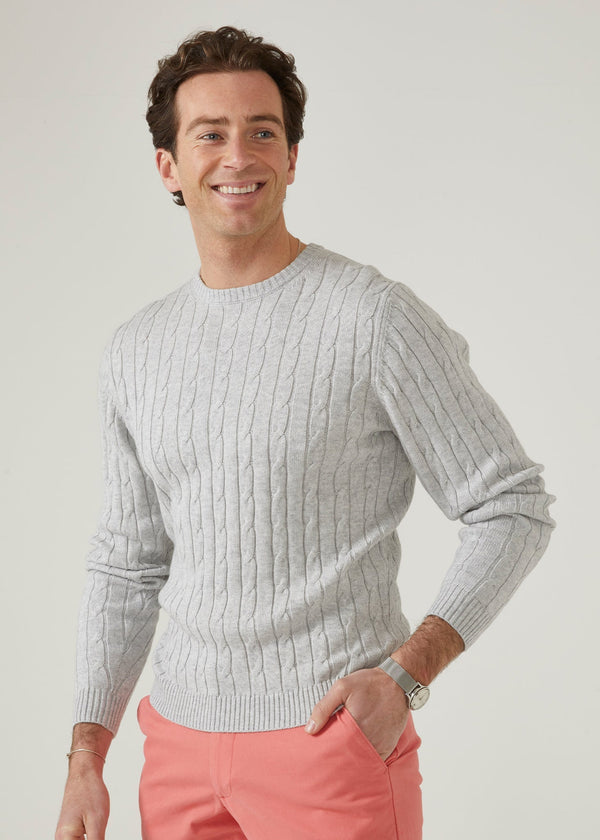 Alan Paine Honley Cotton Cashmere Cable Knit Jumper In Dove