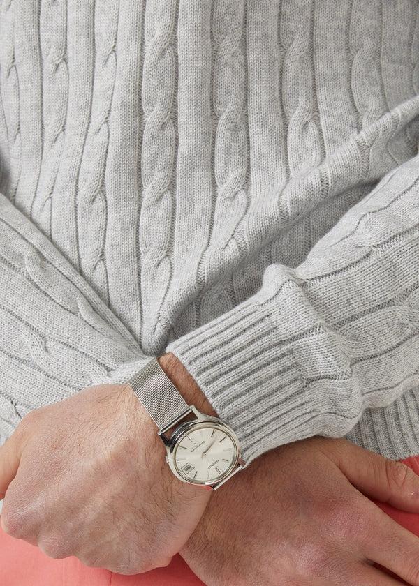 Alan Paine Honley Cotton Cashmere Cable Knit Jumper In Dove