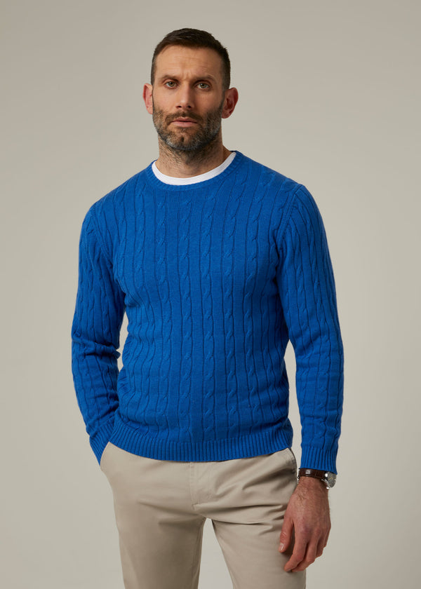 Alan Paine Honley Cotton Cashmere Cable Knit Jumper In Regatta