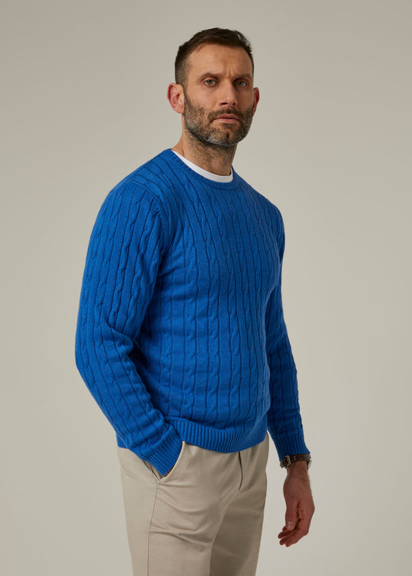 Alan Paine Honley Cotton Cashmere Cable Knit Jumper In Regatta