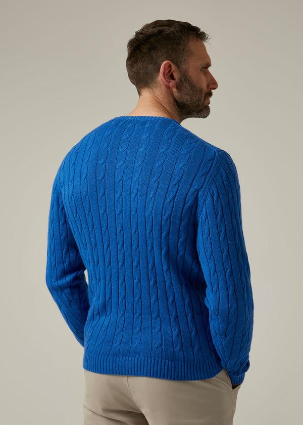 Alan Paine Honley Cotton Cashmere Cable Knit Jumper In Regatta