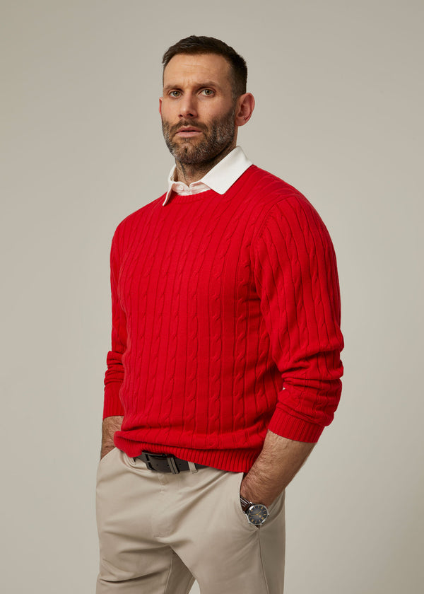 Alan Paine Honley Cotton Cashmere Cable Knit Jumper In Rosso