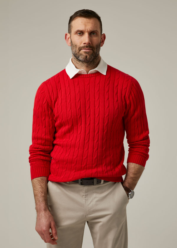 Alan Paine Honley Cotton Cashmere Cable Knit Jumper In Rosso