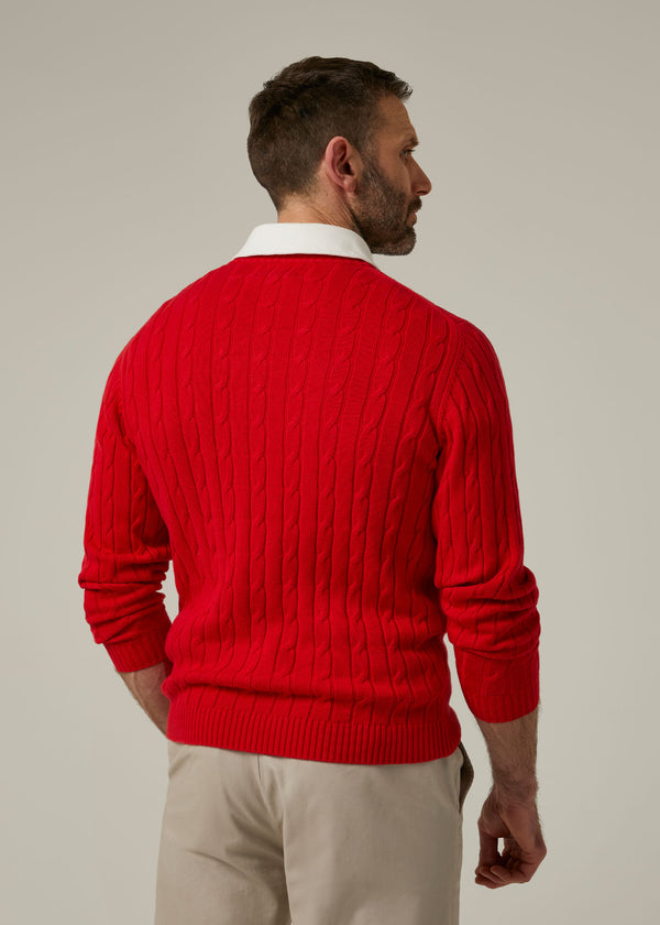 Alan Paine Honley Cotton Cashmere Cable Knit Jumper In Rosso