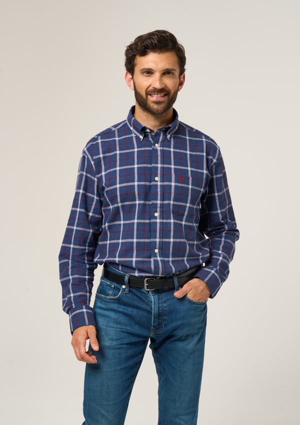 Alan Paine Ilkley Flannel Check Shirt In Blue - Shooting Fit