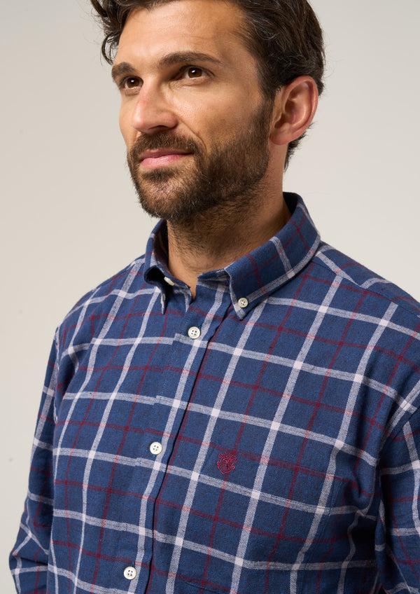 Alan Paine Ilkley Flannel Check Shirt In Blue - Shooting Fit