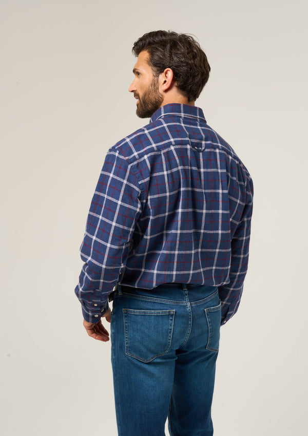 Alan Paine Ilkley Flannel Check Shirt In Blue - Shooting Fit