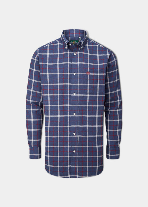 alan paine Ilkley Flannel Check Shirt In Blue - Shooting Fit