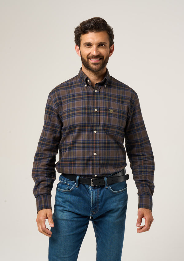 Alan Paine Ilkley Flannel Check Shirt In Brown - Shooting Fit