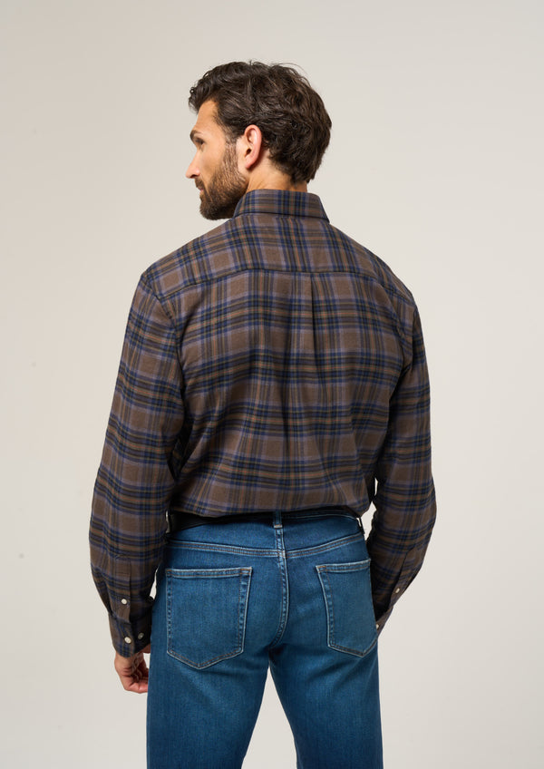 Alan Paine Ilkley Flannel Check Shirt In Brown - Shooting Fit
