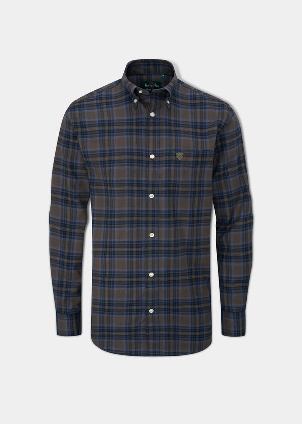 alan paine Ilkley Flannel Check Shirt In Brown - Shooting Fit