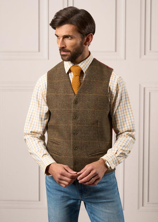 Alan Paine Ilkley Men's Blue And Gold Country Check Shirt - Shooting Fit