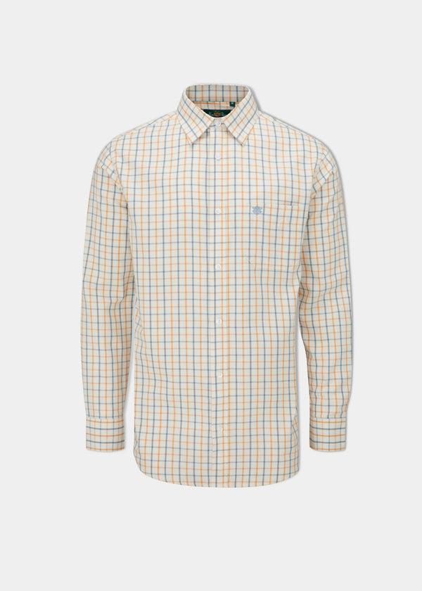alan paine Ilkley Men's Blue and Gold Country Check Shirt - Shooting Fit