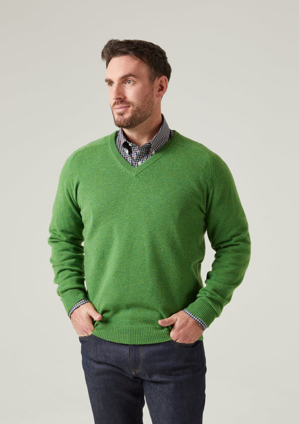 Alan Paine Kilsyth Men's Lambswool Jumper In Watercress - Regular Fit