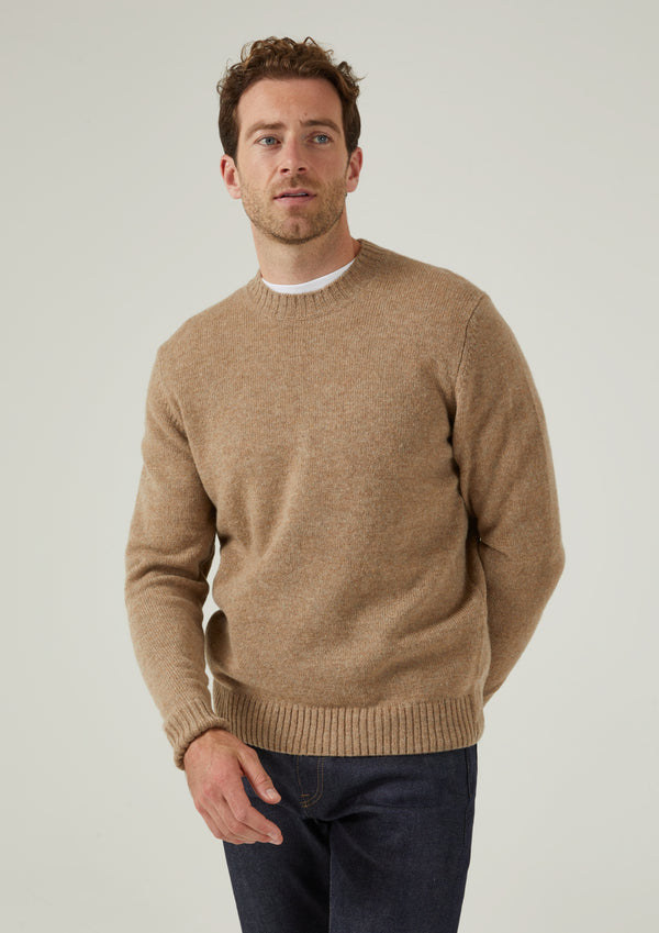 Alan Paine Kinnadie Supersoft Shetland Jumper In Pale Oak - Regular Fit