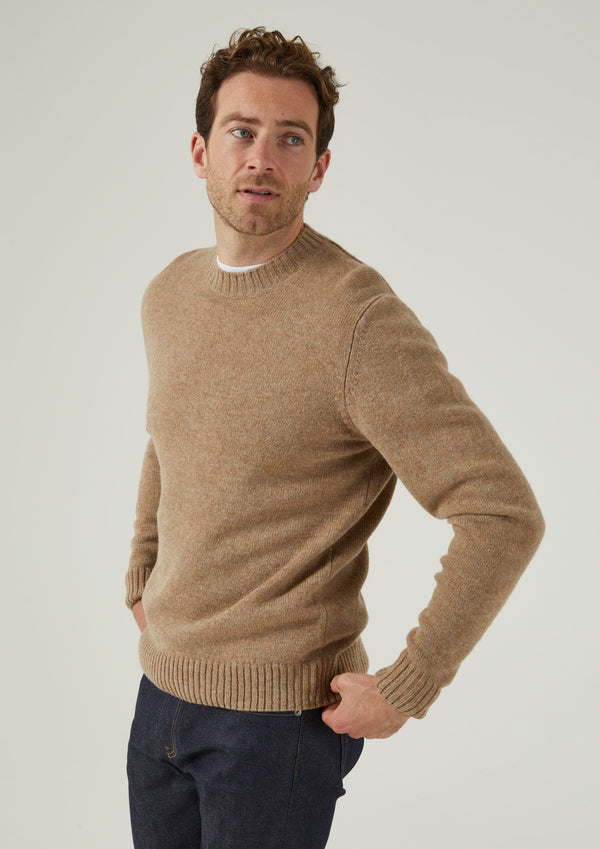 alan paine Kinnadie Supersoft Shetland Jumper In Pale Oak - Regular Fit