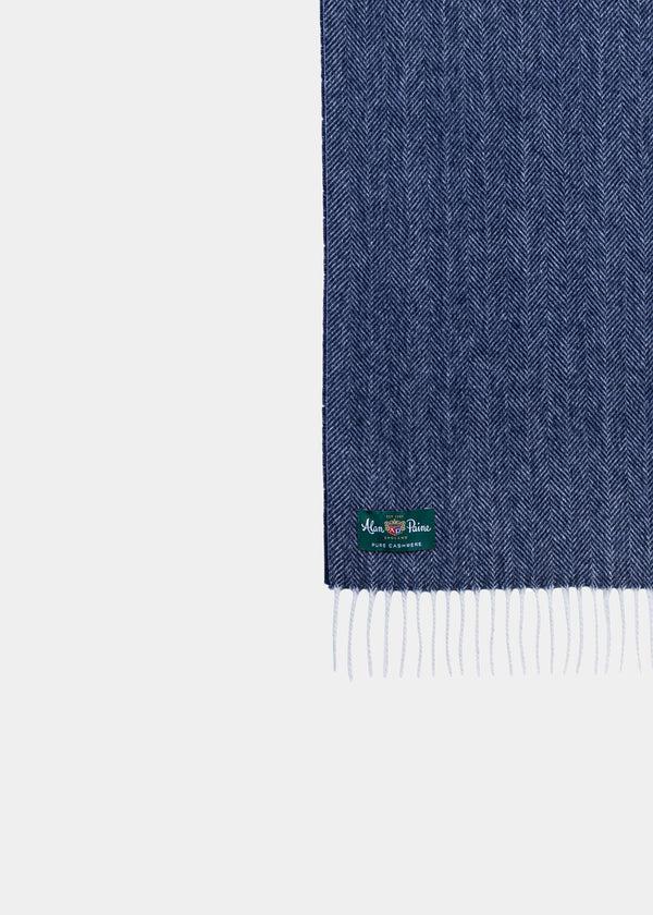 Alan Paine Kinross Cashmere Herringbone Scarf In Indigo