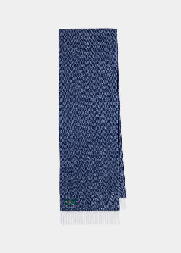 alan paine Kinross Cashmere Herringbone Scarf In Indigo