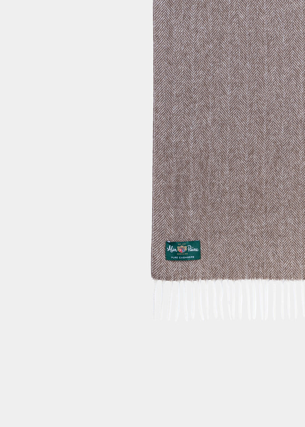 Alan Paine Kinross Cashmere Herringbone Scarf In Mid Brown