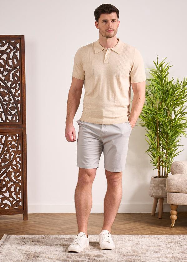 Alan Paine Knighton Luxury Cotton Polo With Pointelle Detail In Sand
