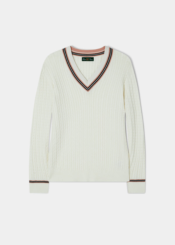 alan paine Ladies Cable Knit Cricket Jumper In Ecru