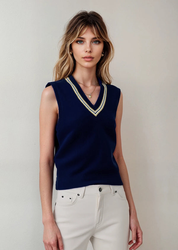 Alan Paine Ladies Cotton Cricket Slipover In Dark Navy