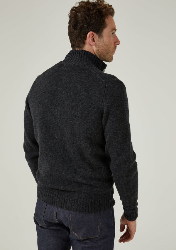 Alan Paine Landford Men's Lambswool Buttoned Jumper In Charcoal - Regular Fit