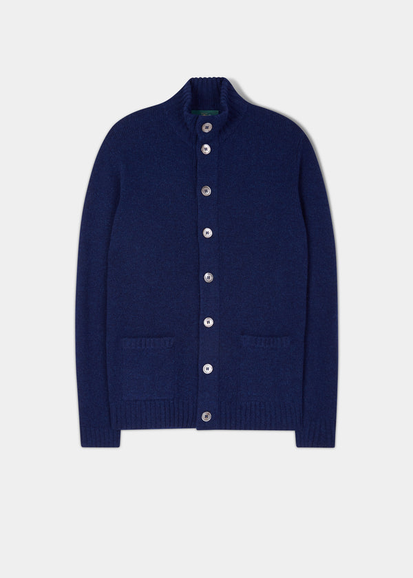 alan paine Landford Men's Lambswool Buttoned Jumper In Indigo - Regular Fit