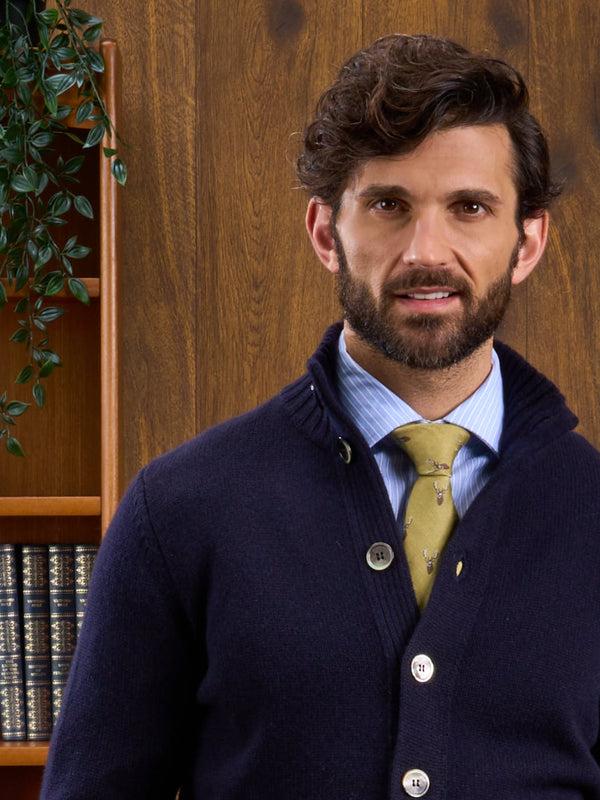 Alan Paine Landford Men's Lambswool Buttoned Jumper In Navy - Regular Fit