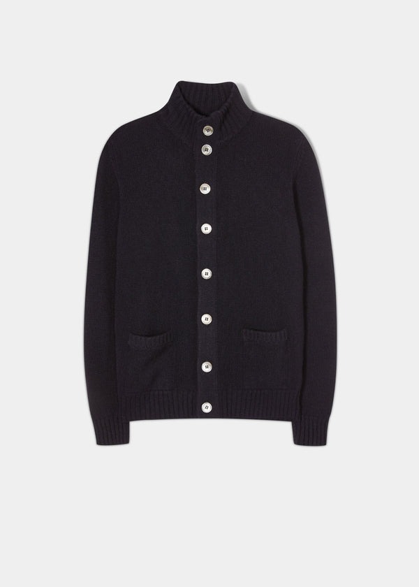 alan paine Landford Men's Lambswool Buttoned Jumper In Navy - Regular Fit