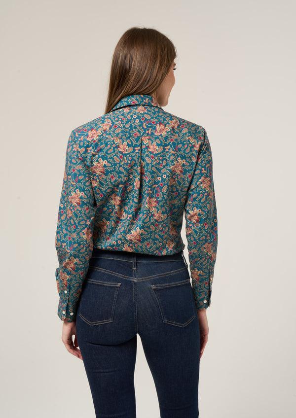 Alan Paine Lawen Ladies Printed Cotton Shirt - Blue Floral Design
