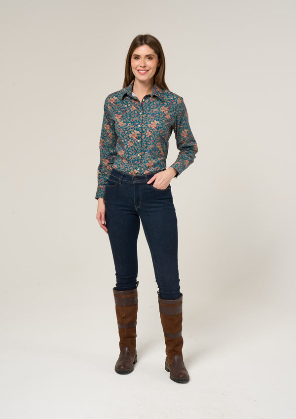 Alan Paine Lawen Ladies Printed Cotton Shirt - Blue Floral Design