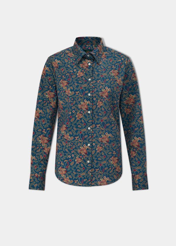 alan paine Lawen Ladies Printed Cotton Shirt - Blue Floral Design