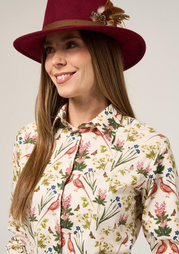 Alan Paine Lawen Ladies Printed Cotton Shirt - Cream Floral Design