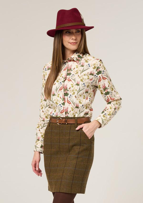 Alan Paine Lawen Ladies Printed Cotton Shirt - Cream Floral Design