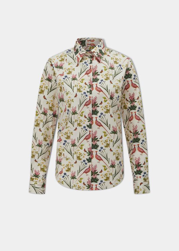 alan paine Lawen Ladies Printed Cotton Shirt - Cream Floral Design