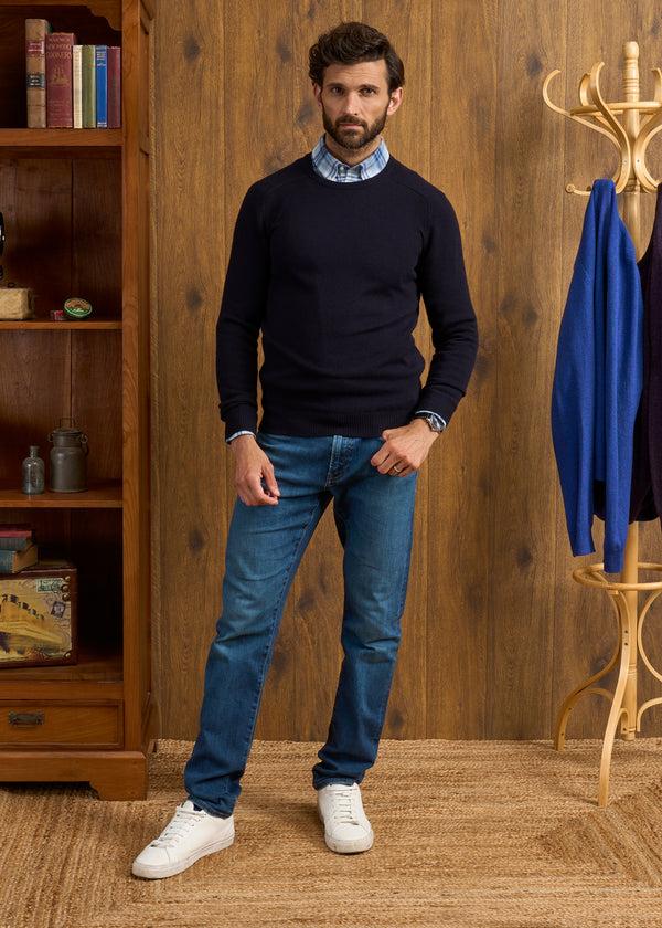 Alan Paine Lenzie Men's Lambswool Jumper In Navy Jumper - Regular Fit